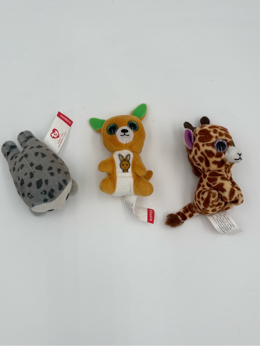 TY Beanie Boos Lot of 3 Twigs Giraffe Kipper Kangaroo Iceberg Seal Plush 4”